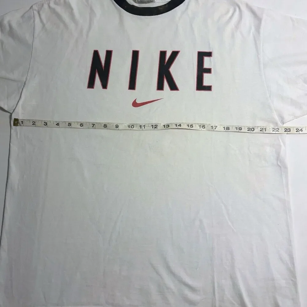 Vintage 90s Y2K Made In USA Nike Large White Ringer Tee Rare White Tag VTG
